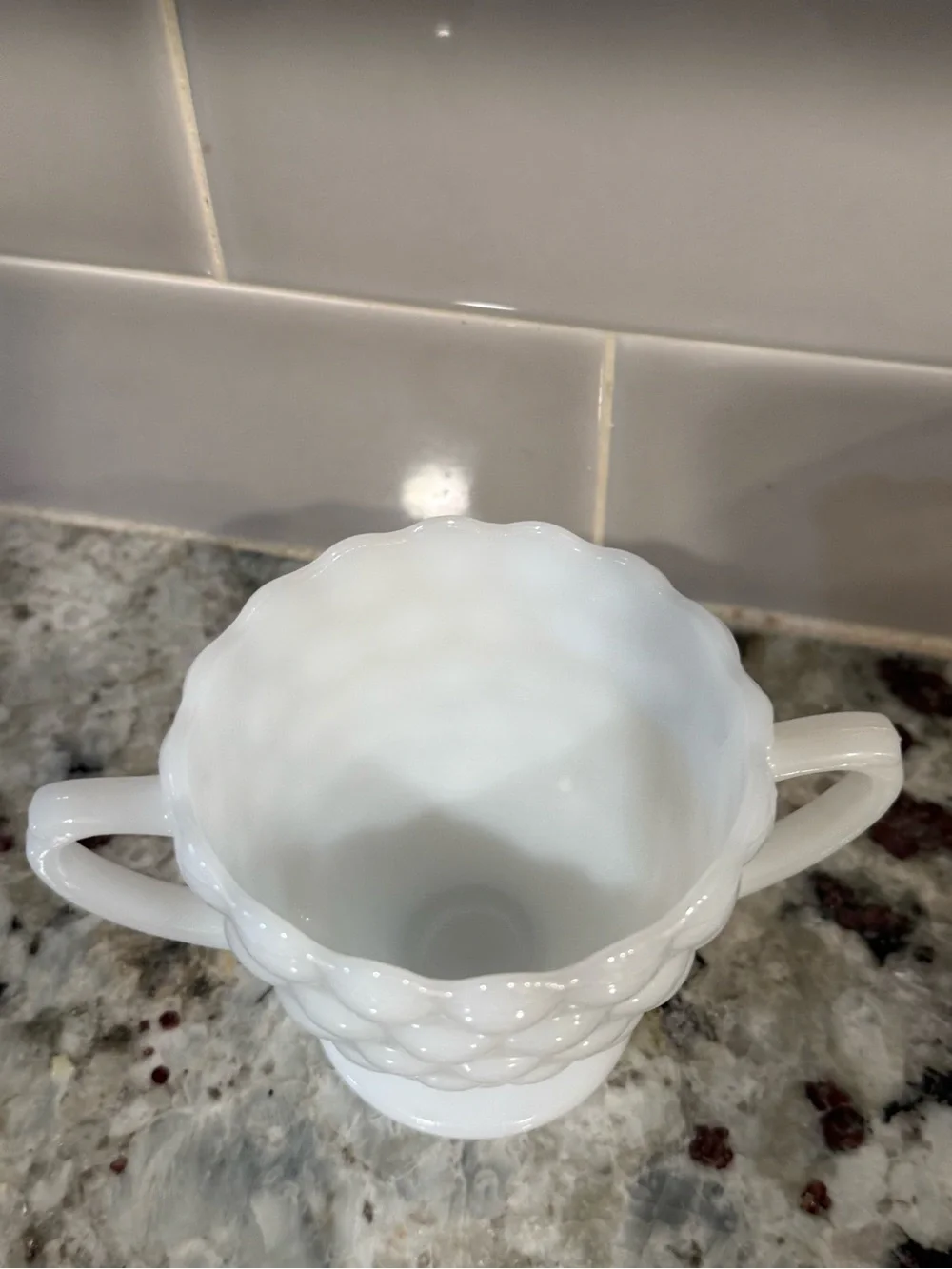 White Milk Glass Double-Handled Sugar Bowl